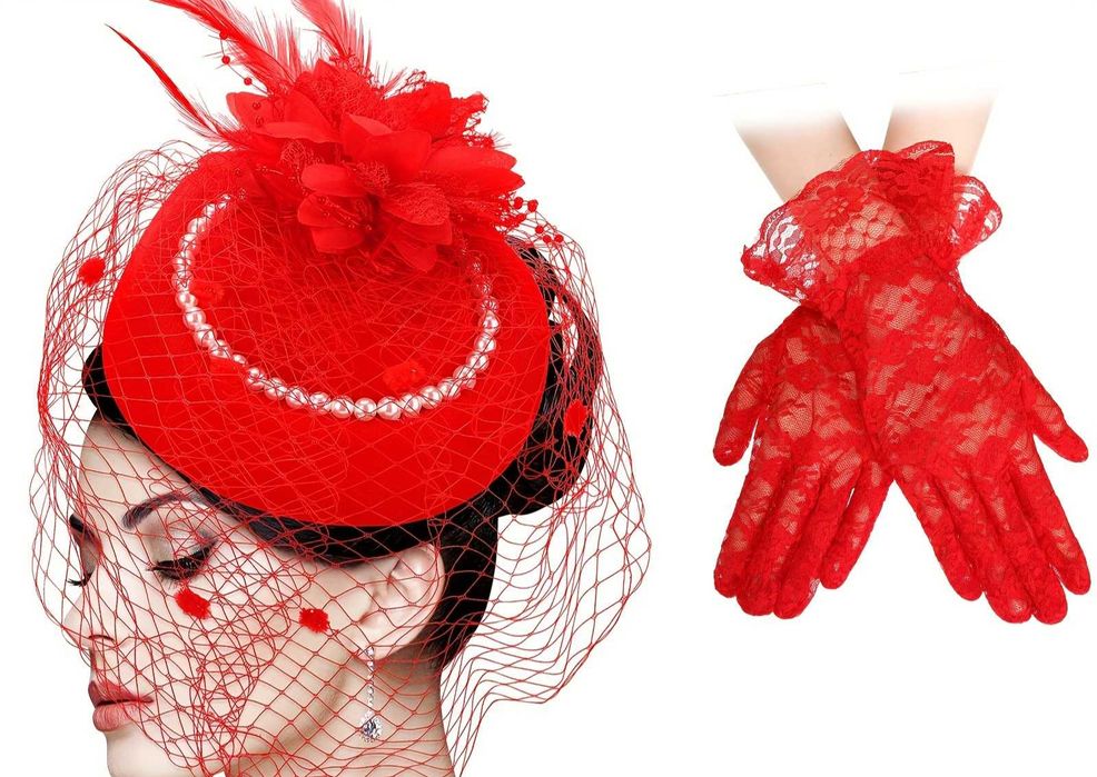 Шапка с вуалю и перчатки