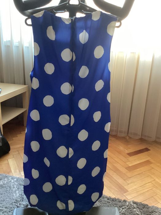 Дамска рокля, коприна, Moschino, синя на точки, S
