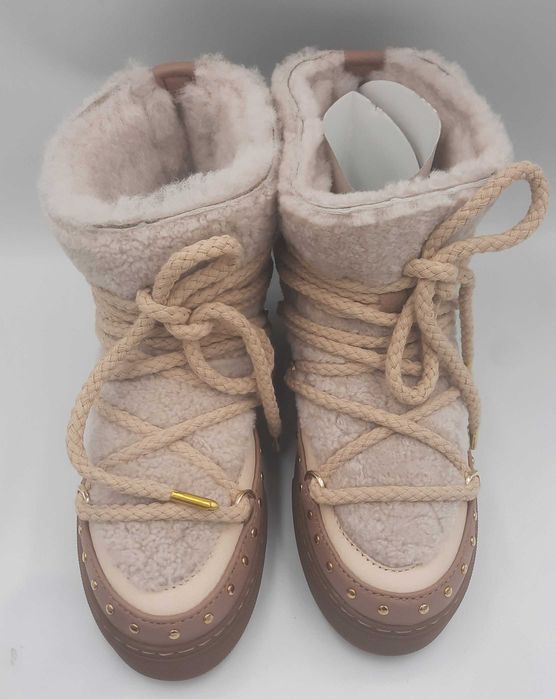 Ghete apres ski INUIKII originale piele + blana naturala 38