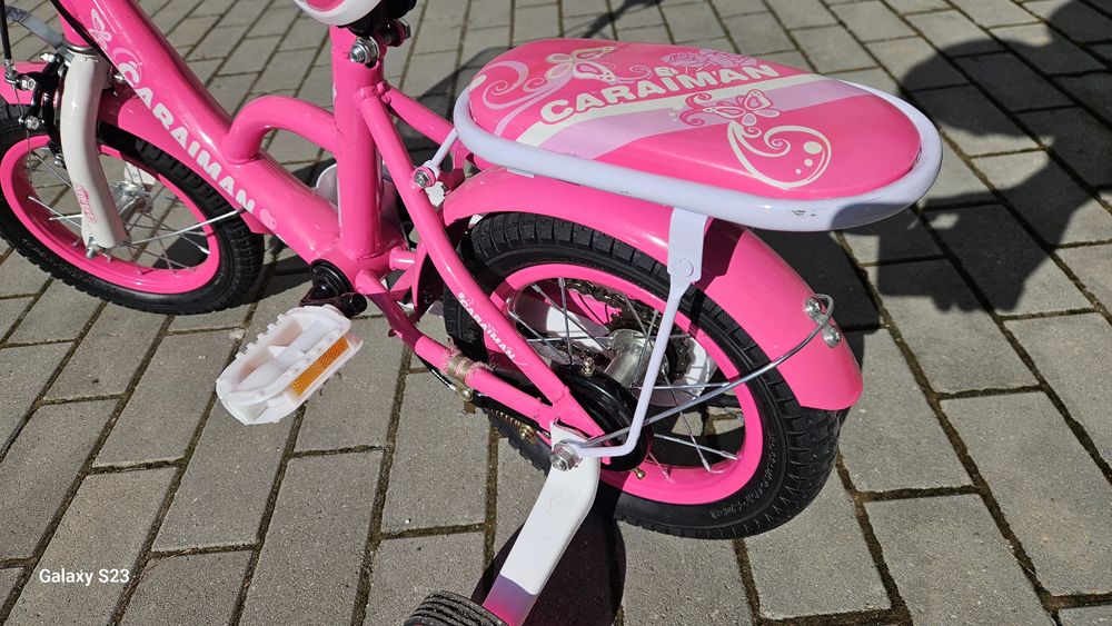 Bicicleta CARAIMAN 12G Roz, Roti 12 inch, Roti Ajutatoare, Varsta 3-5