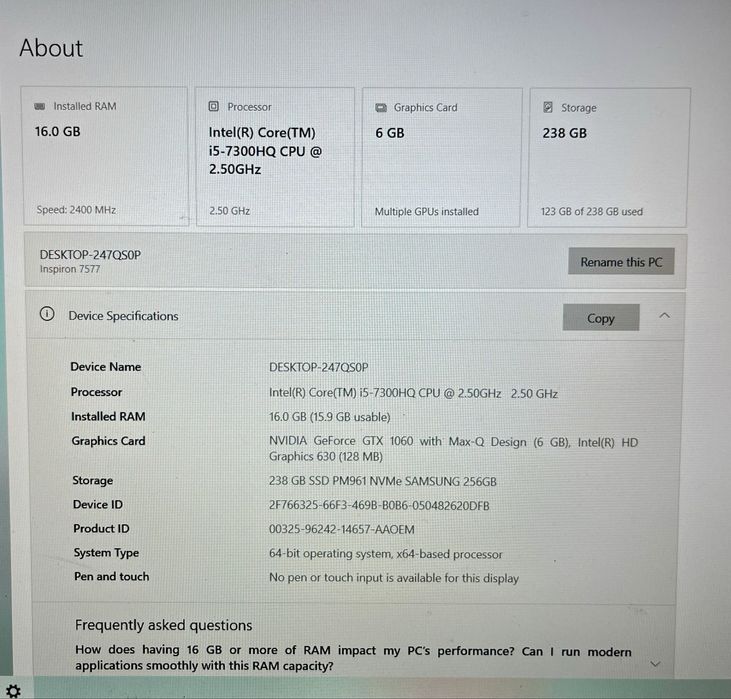 Laptop Gaming i5 Dell Inspiron 7577 16GB NVIDIA GTX 1060 - 6GB