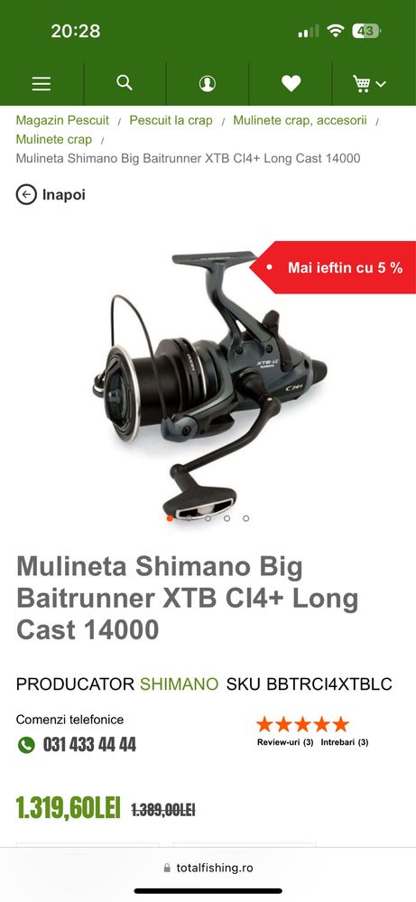CARRETE SHIMANO BIG BAITRUNNER XTB 14000 LONG CAST