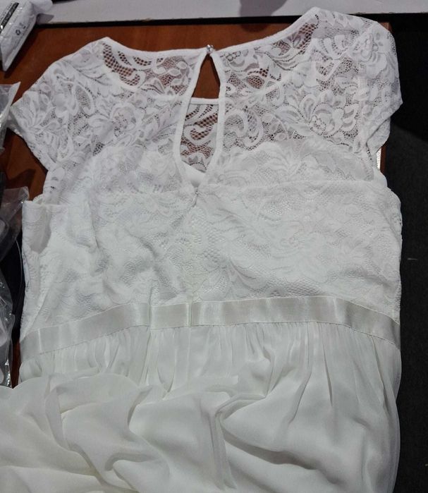 Rochie lunga DRESSTELLS, marimea 2XL, dantela si sifon, alb