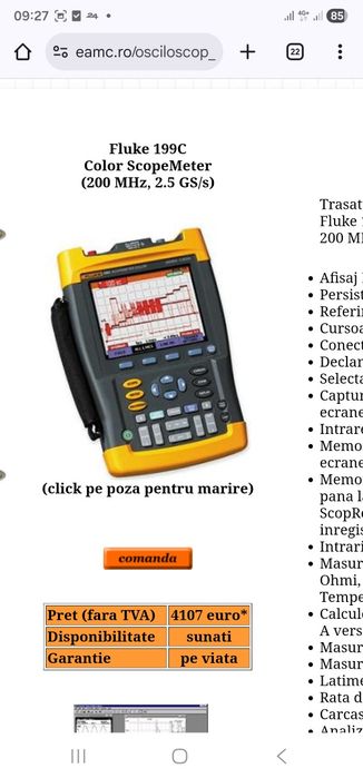 Osciloscop digital Fluke 199C ScopeMeter Color  200Mhz K nou