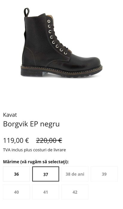 Ghete KAVAT Borgvik noi, bocanci piele neagră made in Suedia Nr. 37 EU