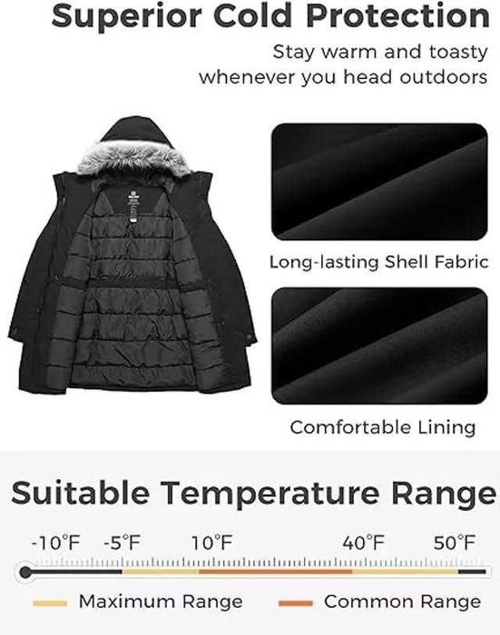 Palton de iarnă, femei, Wantdo, parka rezistent la vânt - negru 46-48