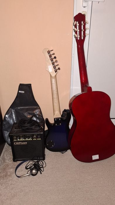 Китари електрическа детска с кубе + акустична.