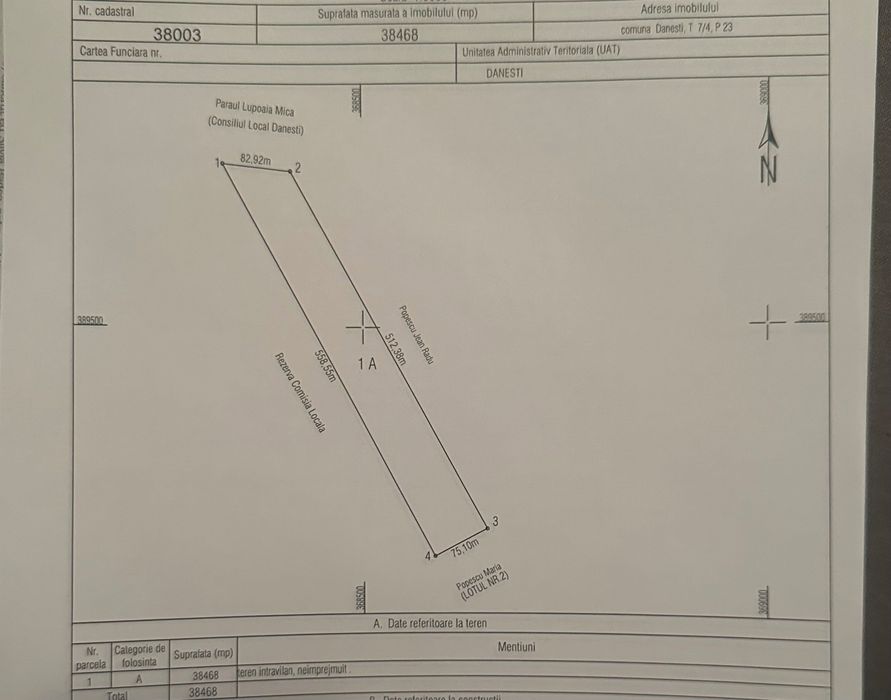 teren de vanzare comuna Danesti satul Bucureasa, Gorj 38.468 mp