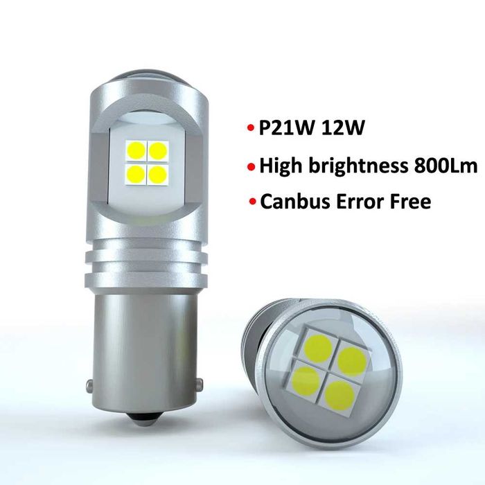 LED диодни крушки с вградени лупи - P21W/BA15S, Canbus Error Free