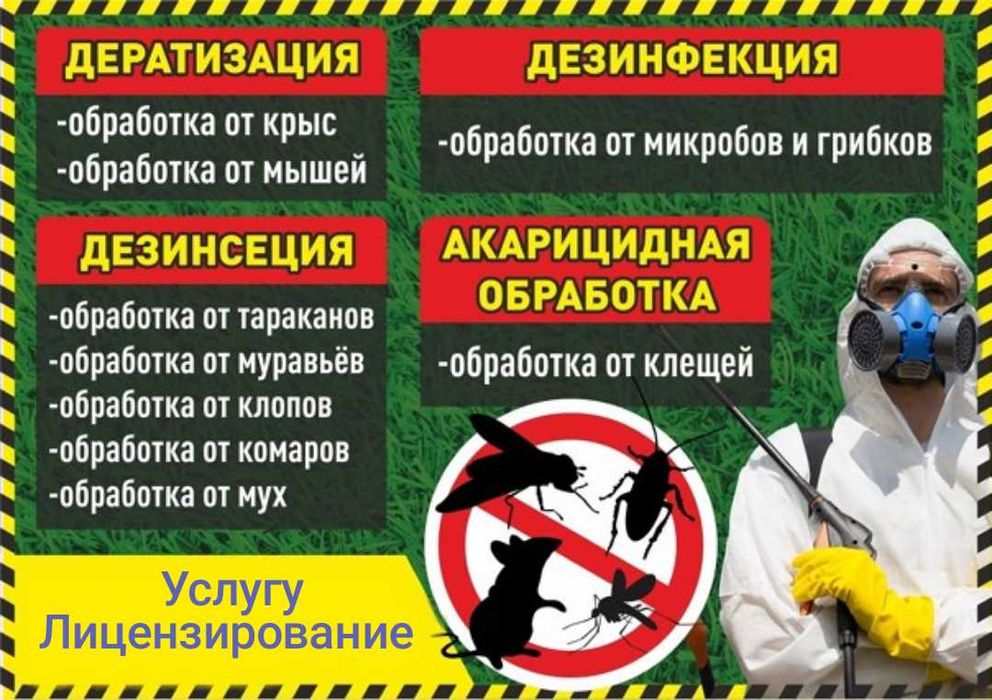 Дезинфекция Dezinfeksiya от Клопов Тараканов Мухи Камари Грызунов 24/7