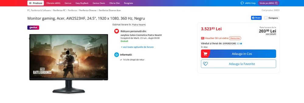 Monitor Gaming Alienware 360hz