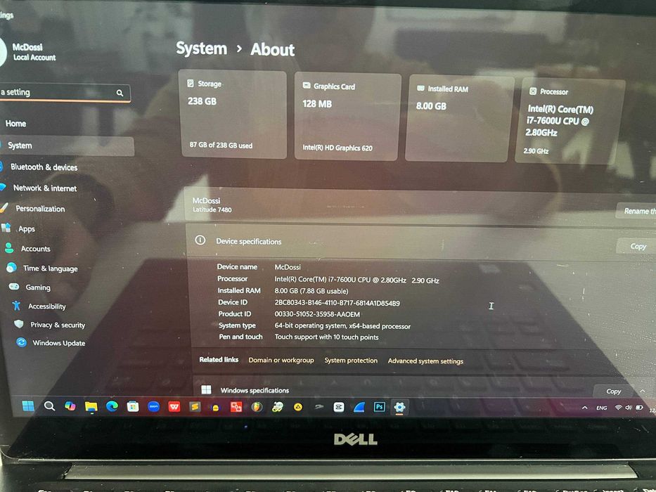 Ультрабук Dell i7-7600U / 8GB / SSD 256 / Экран 14"