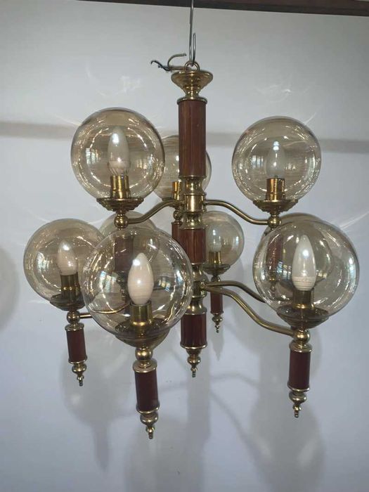 Candelabru cu noua brate si doua aplice de perete din alama