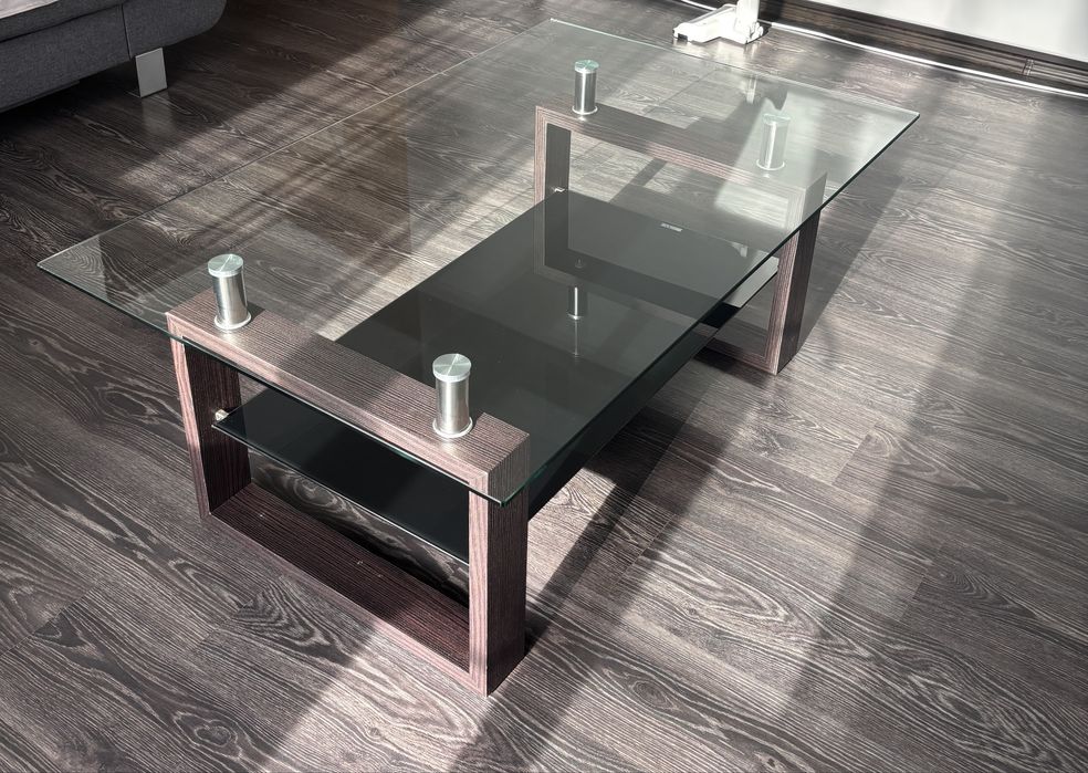 Masa de cafea din lemn+sticla transparenta