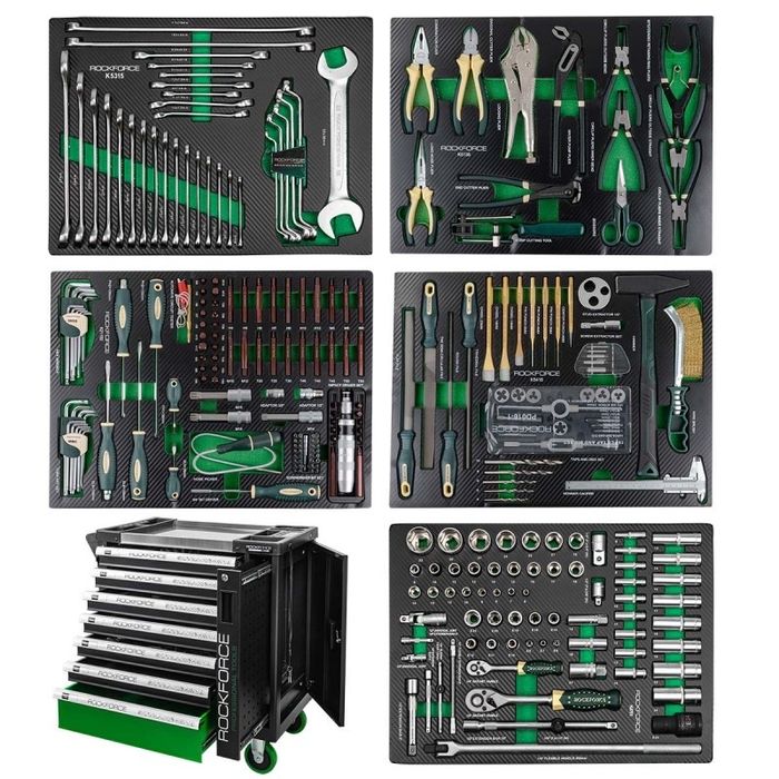 Шкаф количка с инструменти 274части + 12 подаръка ROCKFORCE