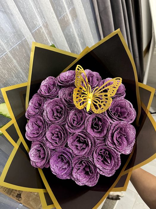 Buchet 101 trandafiri sapun/ initiala stotch glitter sclipici cadou