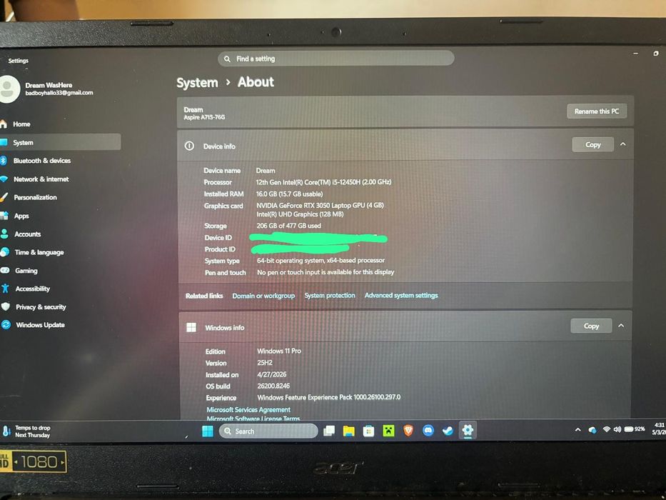 Laptop Gaming Acer Aspire 7
