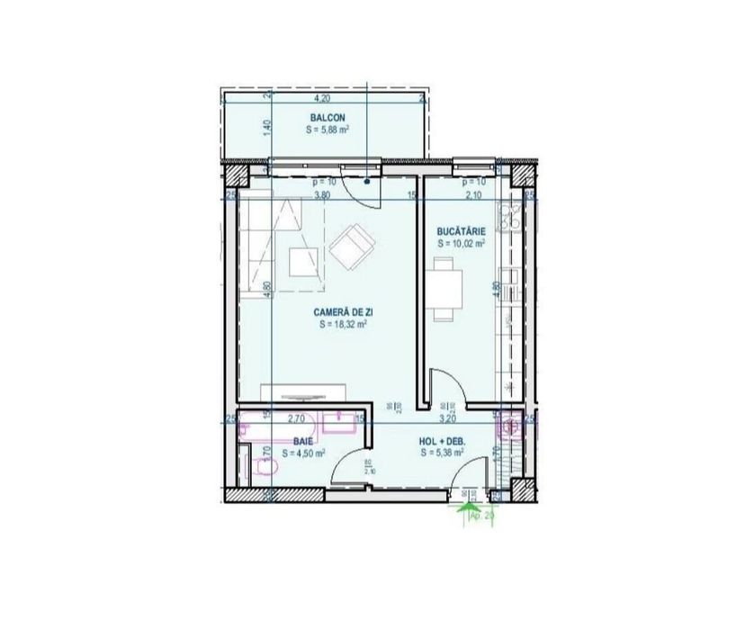 Apartament 1 camera, decomandat, 44 mp, langa Palas