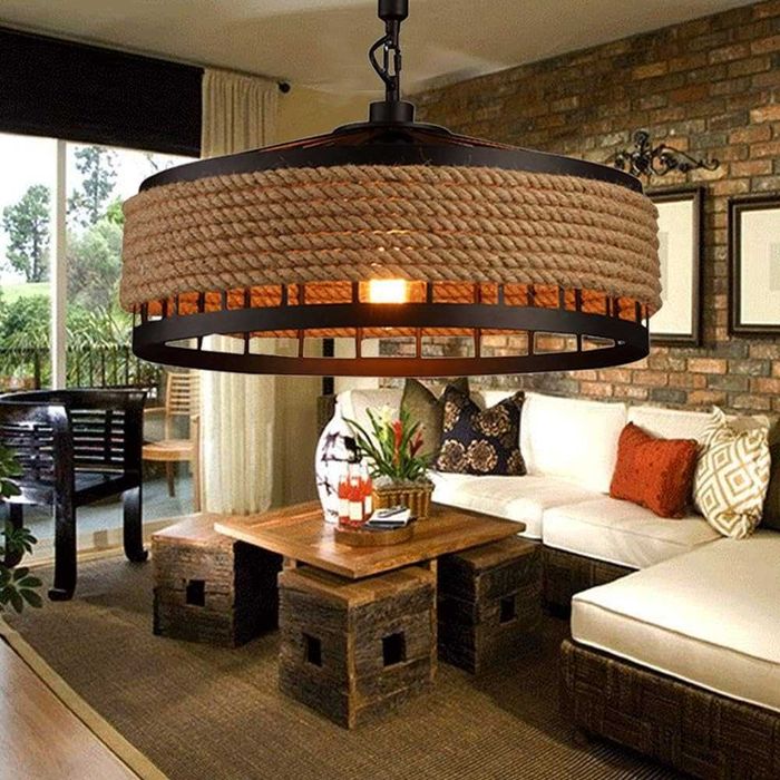 Конопено въже Индустриален стил Ретро Висяща клетка Желязо Полилей