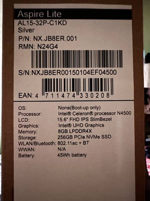 Noutbuk Acer.  Aspire Lite N4500/ DDR4. 8GB/SSD512 GB/ 15.6 FHD