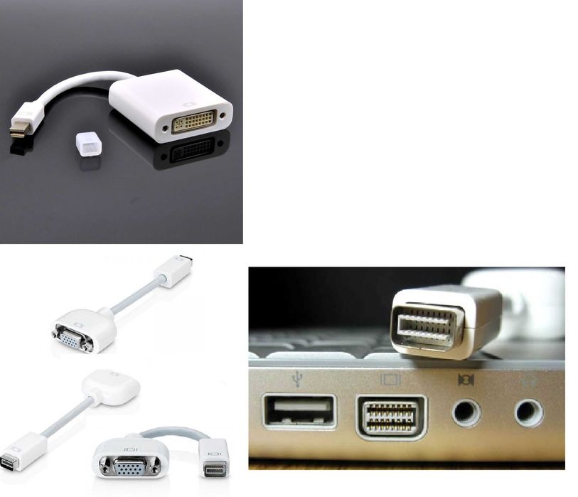 Переходник: mini displayport DP- DVI/USB-VGA адаптер питания Macbook