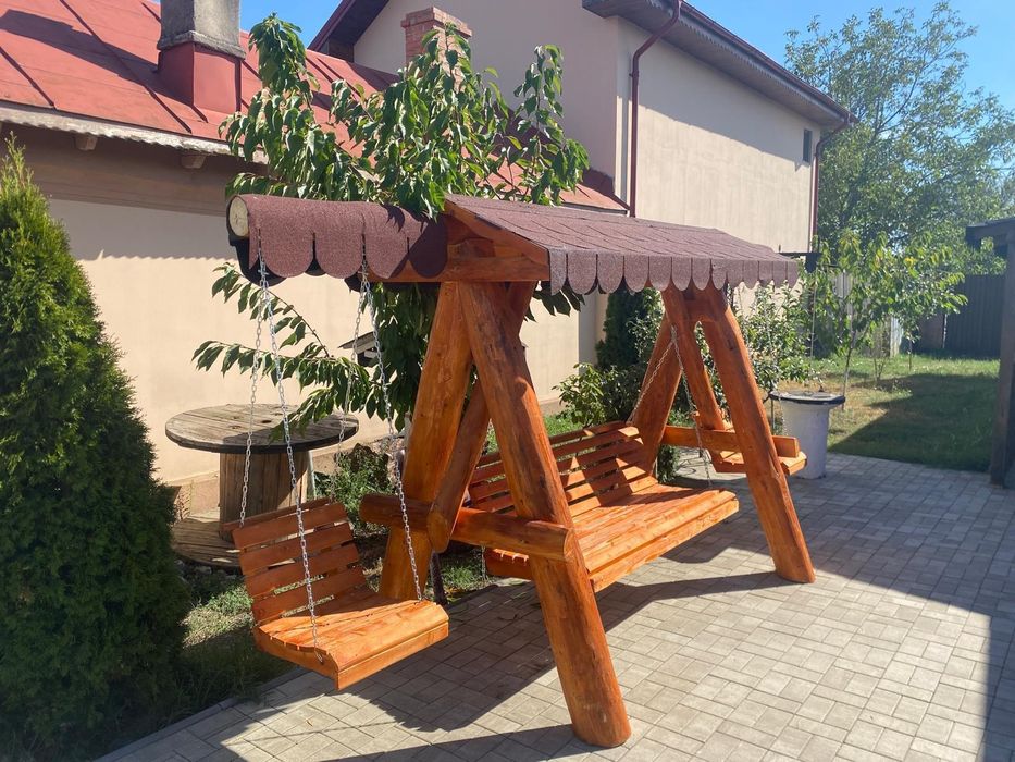 Leagan rustic din lemn masiv rotund