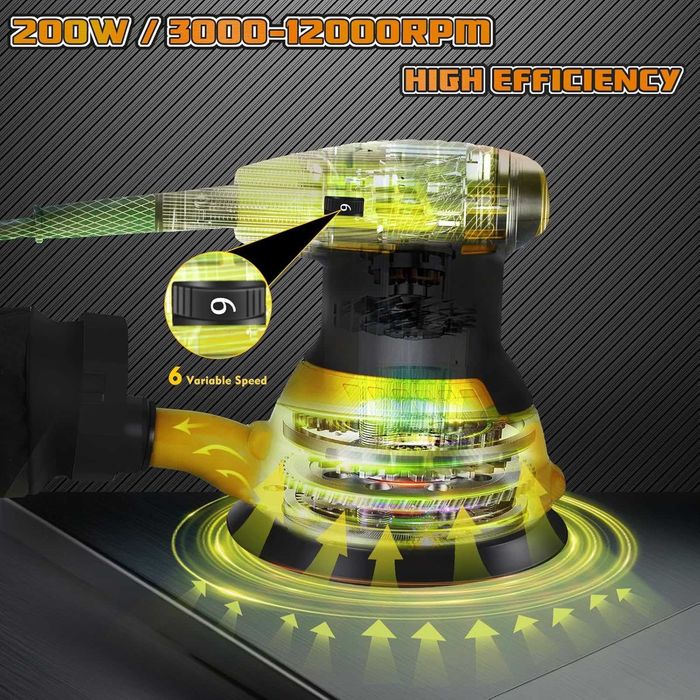 Електрическа орбитална шлайфмашина 200W 12000RPM 6 променливи скорости