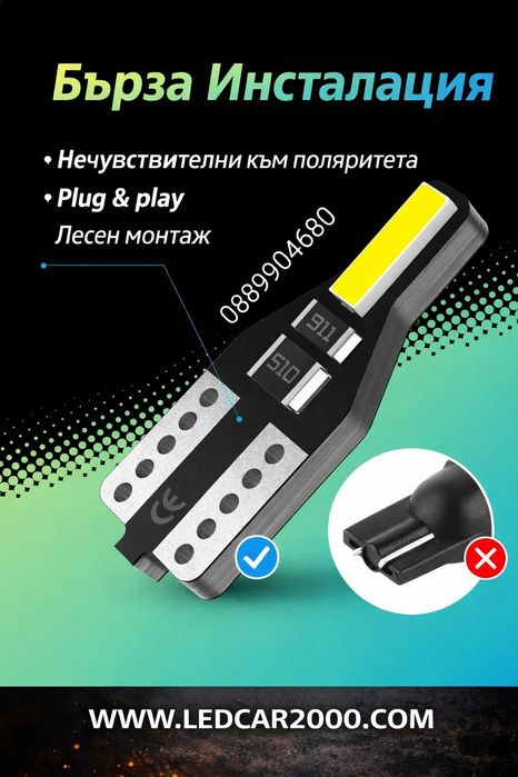 Лед крушки LED T10  W5W (12v.)
