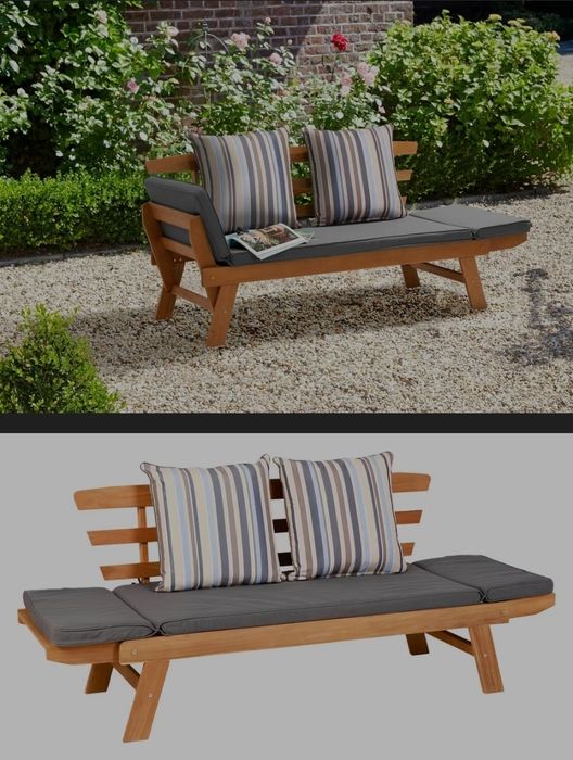 NOU Banca gradina din lemn, 2in1 - sezlong
