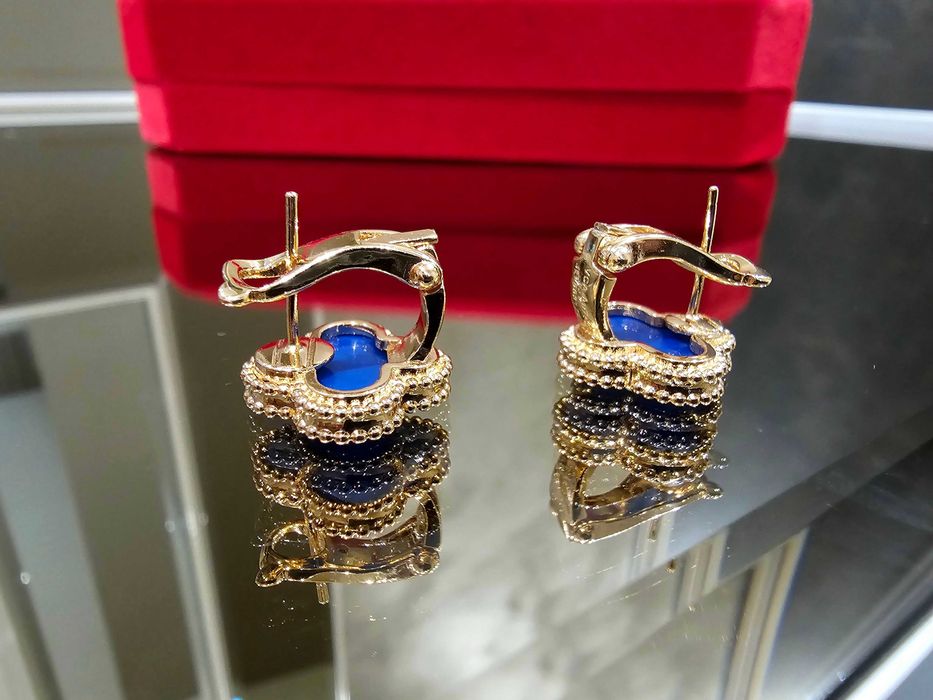 Van Cleef & Arpels VCA Rose Gold Blue Alhambra Clips Дамски Обеци