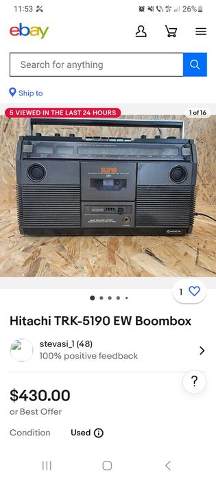 Hitachi TRK-5190EW Boombox Radio Casetofon Vintage Retro Vechi