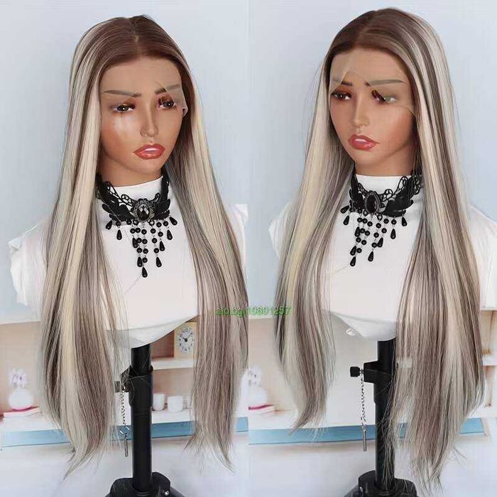 Лейс фронт перука 80 см руса с кафяви кичури – синтетична 13х4х1