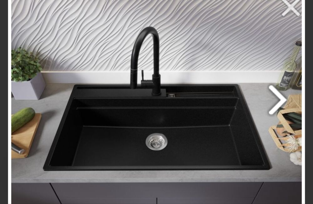 Chiuveta de bucatarie din granit cu o cuva fara scurgator si spațiu de depozitare pentru placa de bucatarie si accesorii Oslo 90 Pocket Multilevel