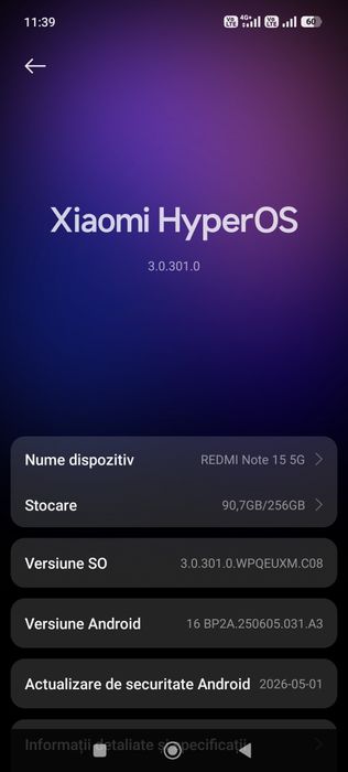 Vând Redmi Note 15 5G, 256 GB stocare, în stare foarte bună, fără zgârieturi  fără lovituri  folosit cu grijă Telefonul funcționează perfect