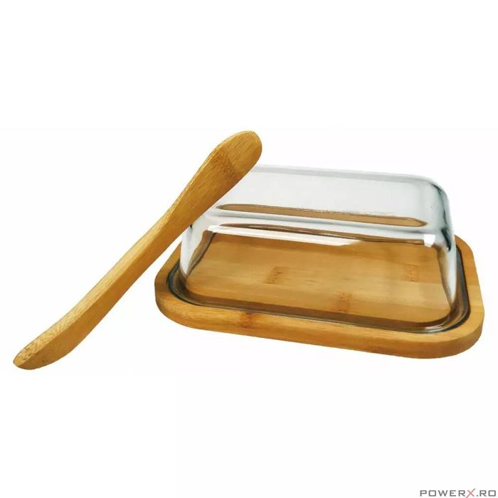 Untiera cu capac si spatula, din bambus,14x18.5x6.5cm, cutie pentru
