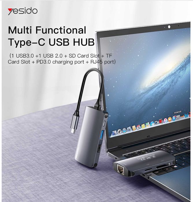 Yesido HB15 USB Type-C Hub 6-in-1 [Многофункциональный адаптер]