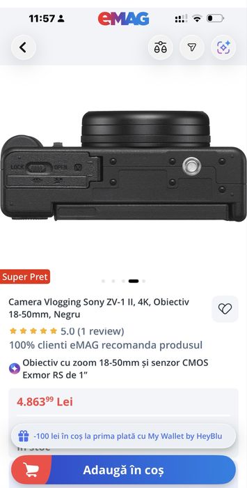 Vand schimb camera foto avansata Sony zv1 m2 , obiectiv ZEISS 18-50