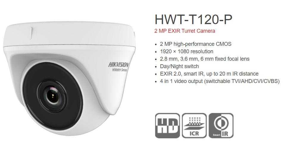 HikVision HWT-T120-P 2MPx Full HD HDTVI AHD HDCVI EXIR Камера 103° Видимост 4в1 HD-TVI HD-CVI CVBS Със Собствен Бутон Превключвател на Видео Режимите