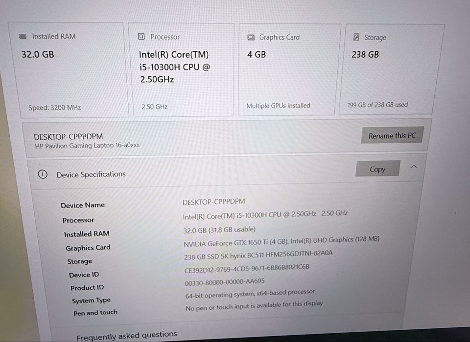 Laptop HP Pavilion i5 | GTX 1650 | 32 GB RAM