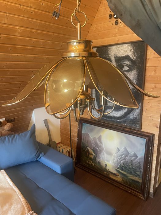 Candelabru lustra din alama si sticla