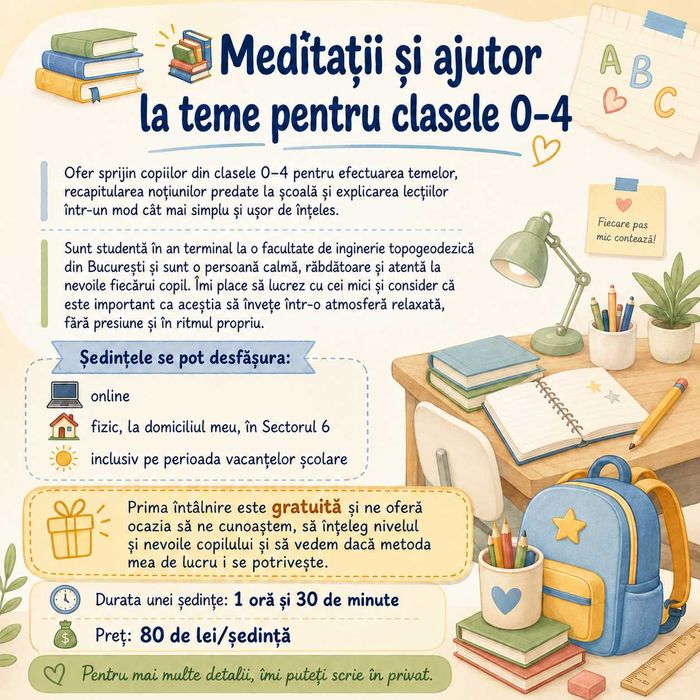 Meditații și ajutor la teme pentru clasele 0–4