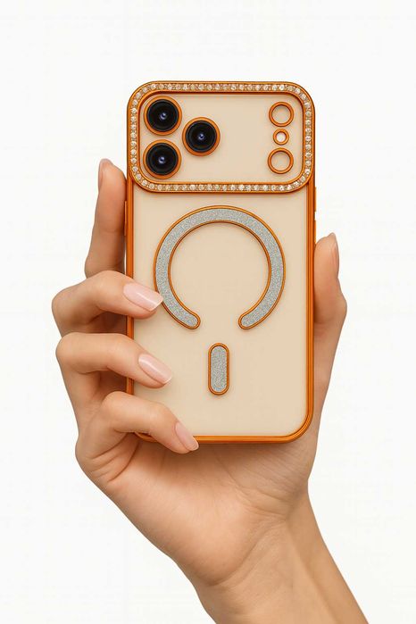 MagSafe калъф за iPhone 17 Pro Max – оранжев с кристали