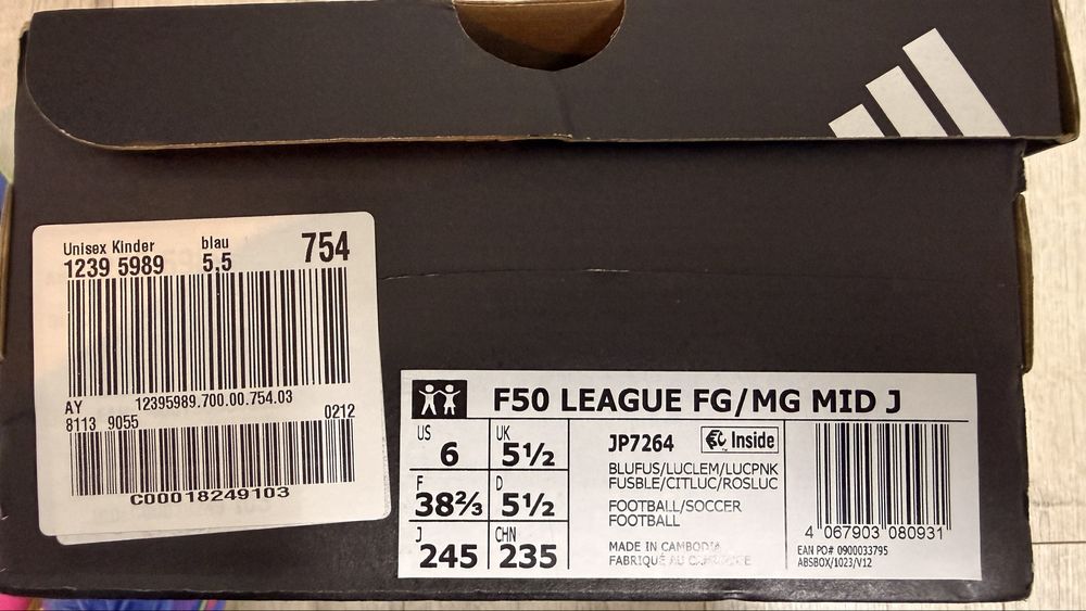Ghete fotbal copii Adidas F50 LEAGUE FG/MG MID J, marimea 38,5