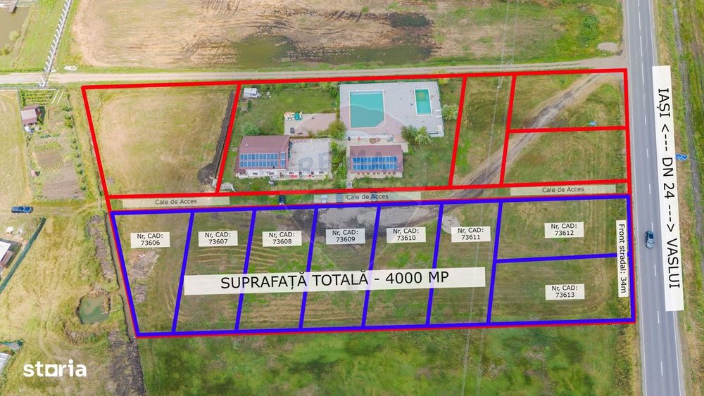 Teren Intravilan de Vânzare 4,000mp Deschidere la DN24 intrare Vaslui