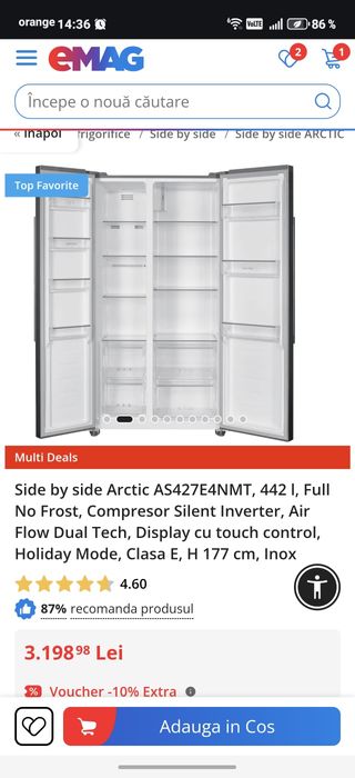 Frigider Side by Side. 6 ani garanție,extinsă.