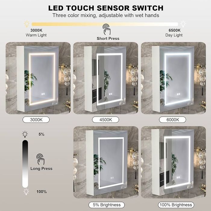 Шкаф за баня с огледало  75×60 см. с подгрев, LED осветление, сензорни бутони