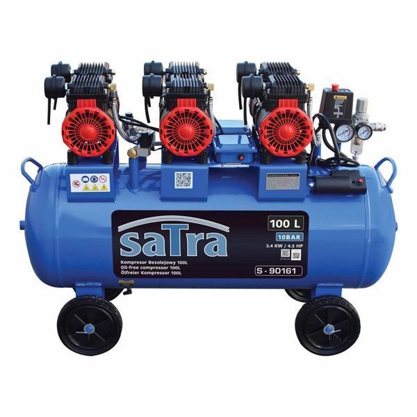 Безшумен компресор, нисък шум и без масло 100 л 3400w satra