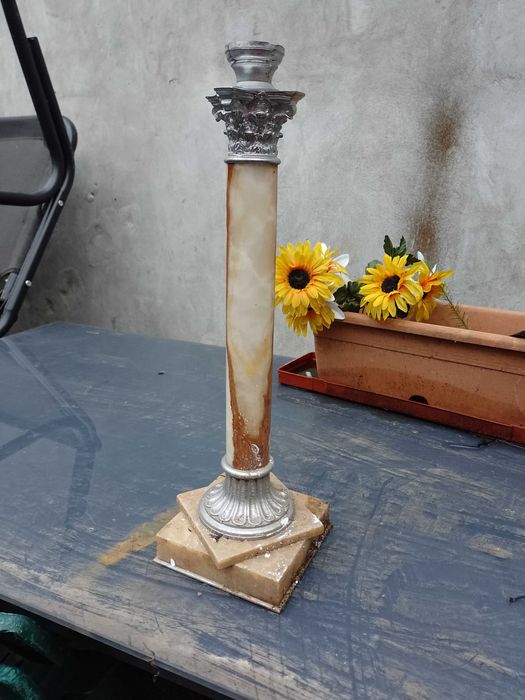 Lampa veioza lampadar din onix și argint