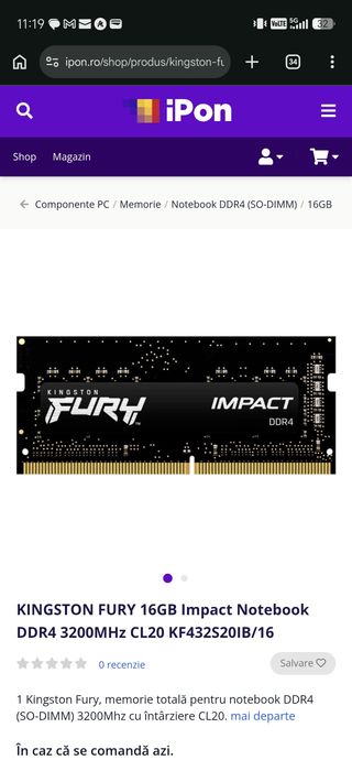 RAM: 32 GB DDR4 3200 MHz – 2×16 GB HyperX HX432S20IB/16