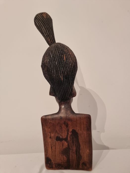 Sculptura lemn masiv bust femeie africana inserti fildes